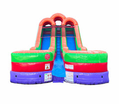 15' Tall Double Lane Rainbow Wet/Dry Inflatable Slide with Blower