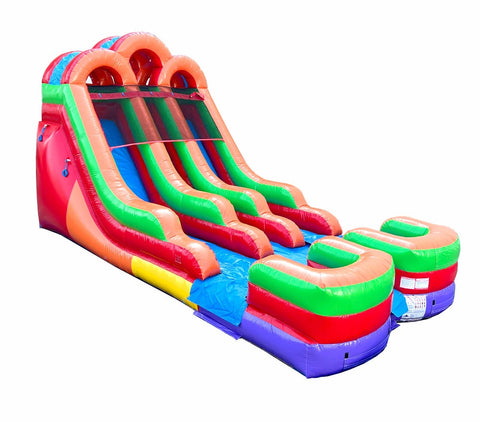 15' Tall Double Lane Rainbow Wet/Dry Inflatable Slide with Blower