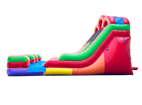 15' Tall Double Lane Rainbow Wet/Dry Inflatable Slide with Blower