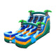 15' Green Tropical Marble Double Bay Wet/Dry Inflatable Slide with Blower