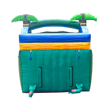 15' Green Tropical Marble Double Bay Wet/Dry Inflatable Slide with Blower