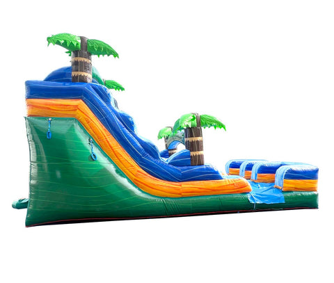 15' Green Tropical Marble Double Bay Wet/Dry Inflatable Slide with Blower