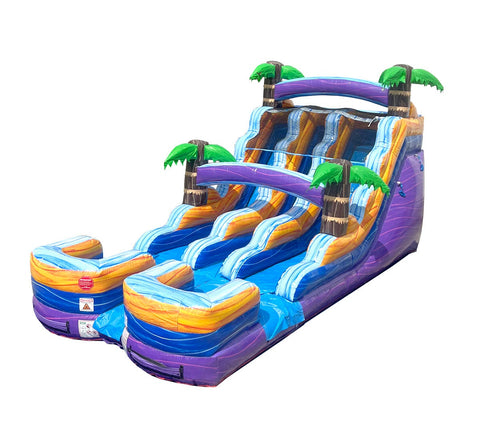 15' Purple Tropical Marble Double Bay Wet/Dry Inflatable Slide with Blower