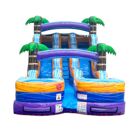 15' Purple Tropical Marble Double Bay Wet/Dry Inflatable Slide with Blower