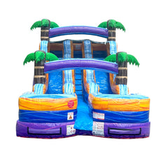 15' Purple Tropical Marble Double Bay Wet/Dry Inflatable Slide with Blower