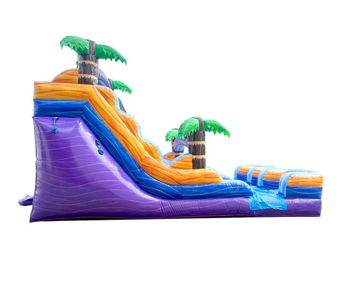 15' Purple Tropical Marble Double Bay Wet/Dry Inflatable Slide with Blower