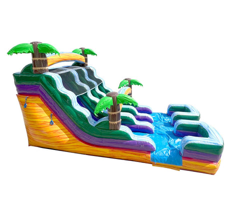 15' Yellow Tropical Marble Double Bay Wet/Dry Inflatable Slide with Blower