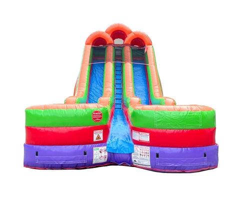 18' Tall Double Lane Rainbow Wet/Dry Inflatable Slide with Blower