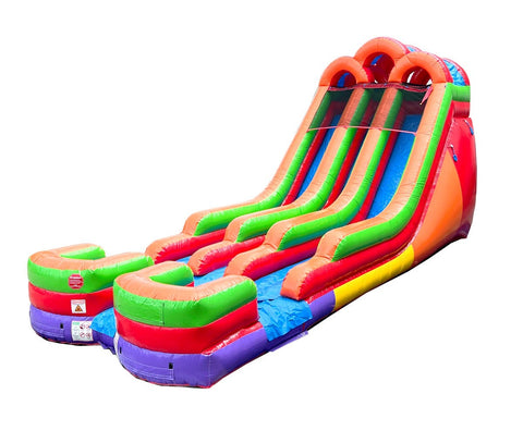 18' Tall Double Lane Rainbow Wet/Dry Inflatable Slide with Blower