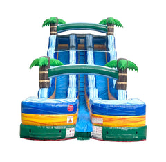 18' Tall Green Tropical Marble Double Bay Wet/Dry Inflatable Slide with Blower