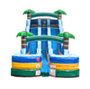 Image of 18' Tall Green Tropical Marble Double Bay Wet/Dry Inflatable Slide with Blower