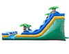 Image of 18' Tall Green Tropical Marble Double Bay Wet/Dry Inflatable Slide with Blower
