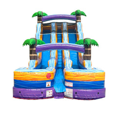 18' Tall Purple Tropical Marble Double Bay Wet/Dry Inflatable Slide with Blower