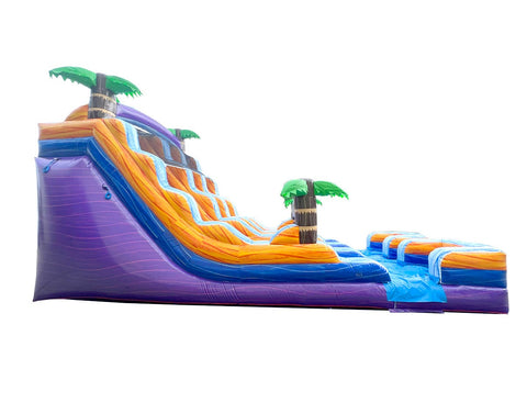 18' Tall Purple Tropical Marble Double Bay Wet/Dry Inflatable Slide with Blower
