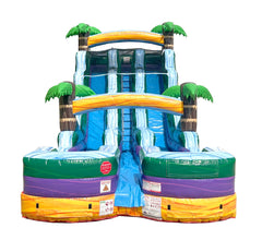 18' Tall Yellow Tropical Marble Double Bay Wet/Dry Inflatable Slide with Blower