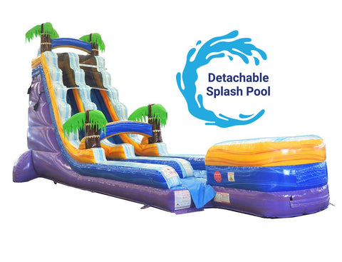 22' Tall Purple Tropical Marble Wet/Dry Inflatable Slide with Blower and Detachable Pool