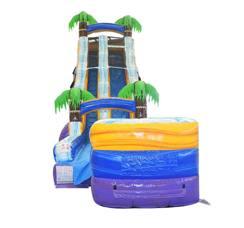 22' Tall Purple Tropical Marble Wet/Dry Inflatable Slide with Blower and Detachable Pool