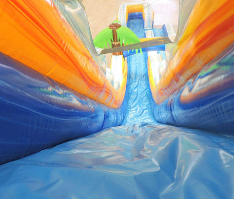 22' Tall Purple Tropical Marble Wet/Dry Inflatable Slide with Blower and Detachable Pool