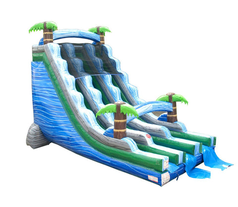 22' Tropical Marble Wave Dual Lane Inflatable Water Slide with Blower and Splash Pool