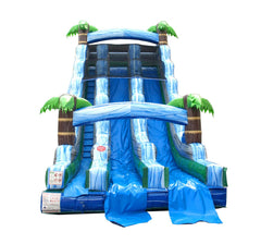 22' Tropical Marble Wave Dual Lane Inflatable Water Slide with Blower and Splash Pool