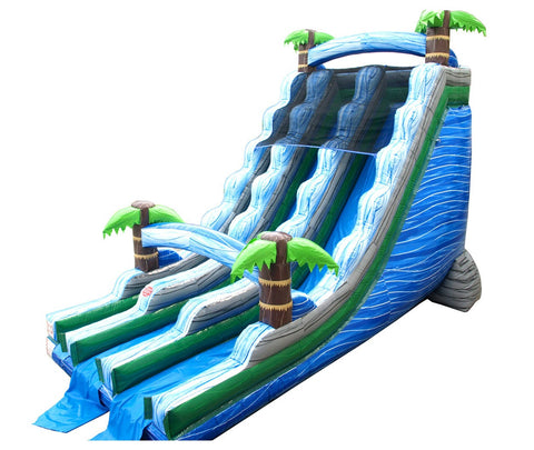 22' Tropical Marble Wave Dual Lane Inflatable Water Slide with Blower and Splash Pool