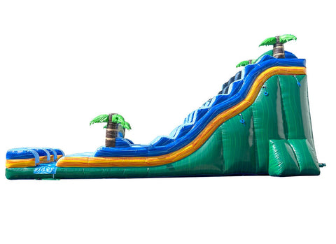 24' Tropical Green Marble Double Bay Inflatable Water Slide with Blower
