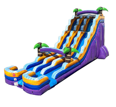 24' Tropical Purple Marble Double Bay Inflatable Water Slide with Blower