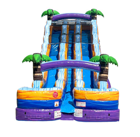 24' Tropical Purple Marble Double Bay Inflatable Water Slide with Blower