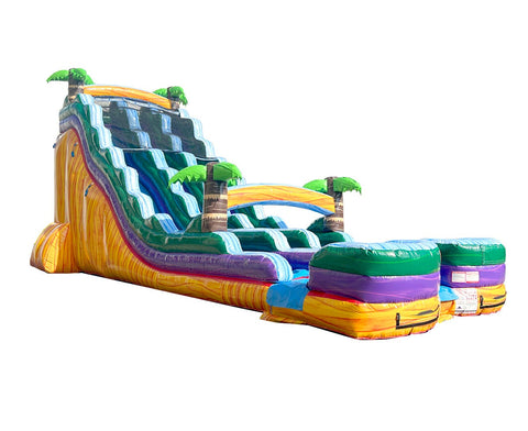 24' Tropical Yellow Marble Double Bay Inflatable Water Slide with Blower