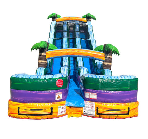 24' Tropical Yellow Marble Double Bay Inflatable Water Slide with Blower