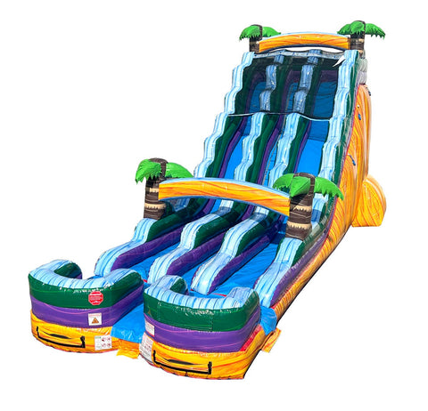 24' Tropical Yellow Marble Double Bay Inflatable Water Slide with Blower