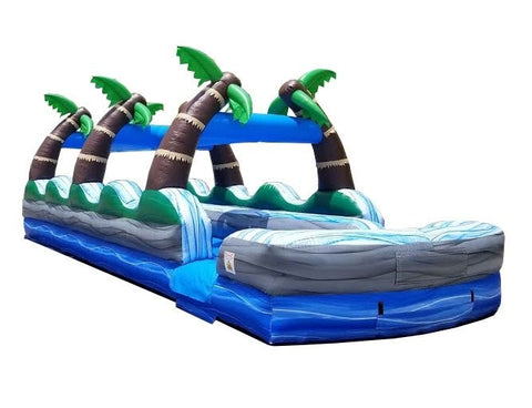 35' Tropical Marble Dual Lane Inflatable Splash and Ride Slide with Blower - Hook and loop fastener