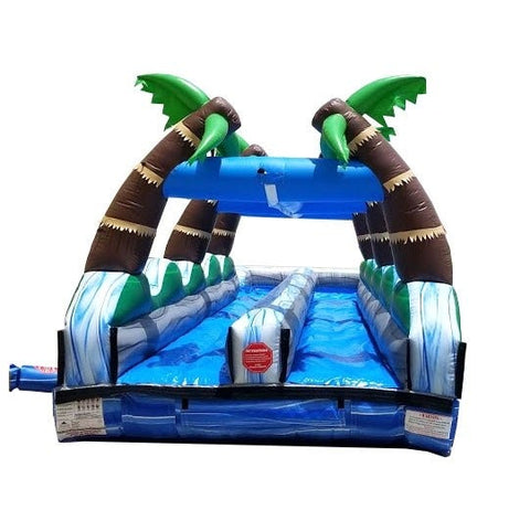 Sale on Splash and Ride Slide Near Me 35' Tropical Marble Dual Lane Commercial Inflatable with Blower - Hook and loop fastener