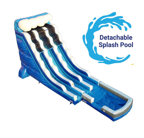 22'H Blue Marble Wave Dual Lane Inflatable Water Slide with Blower