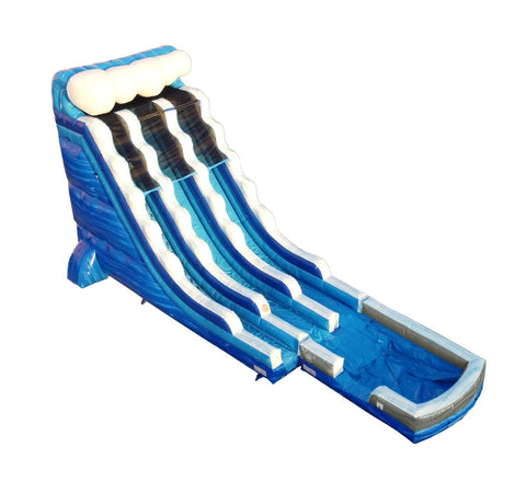 22' Blue Marble Wave Dual Lane Inflatable Water Slide with Blower and Splash Pool