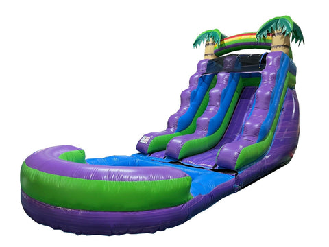 15' Rental Lite Purple Marble Tropical Inflatable Water Slide with Blower and Pool