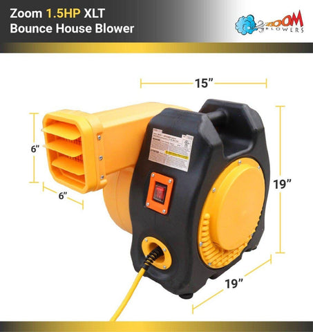 Dimensions and outlet size for Zoom XLT 1.5 HP Inflatable Blower
